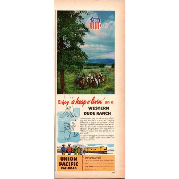 Other | Vintage Print Ad Western Dude Ranch Union Pacific Railroad ...